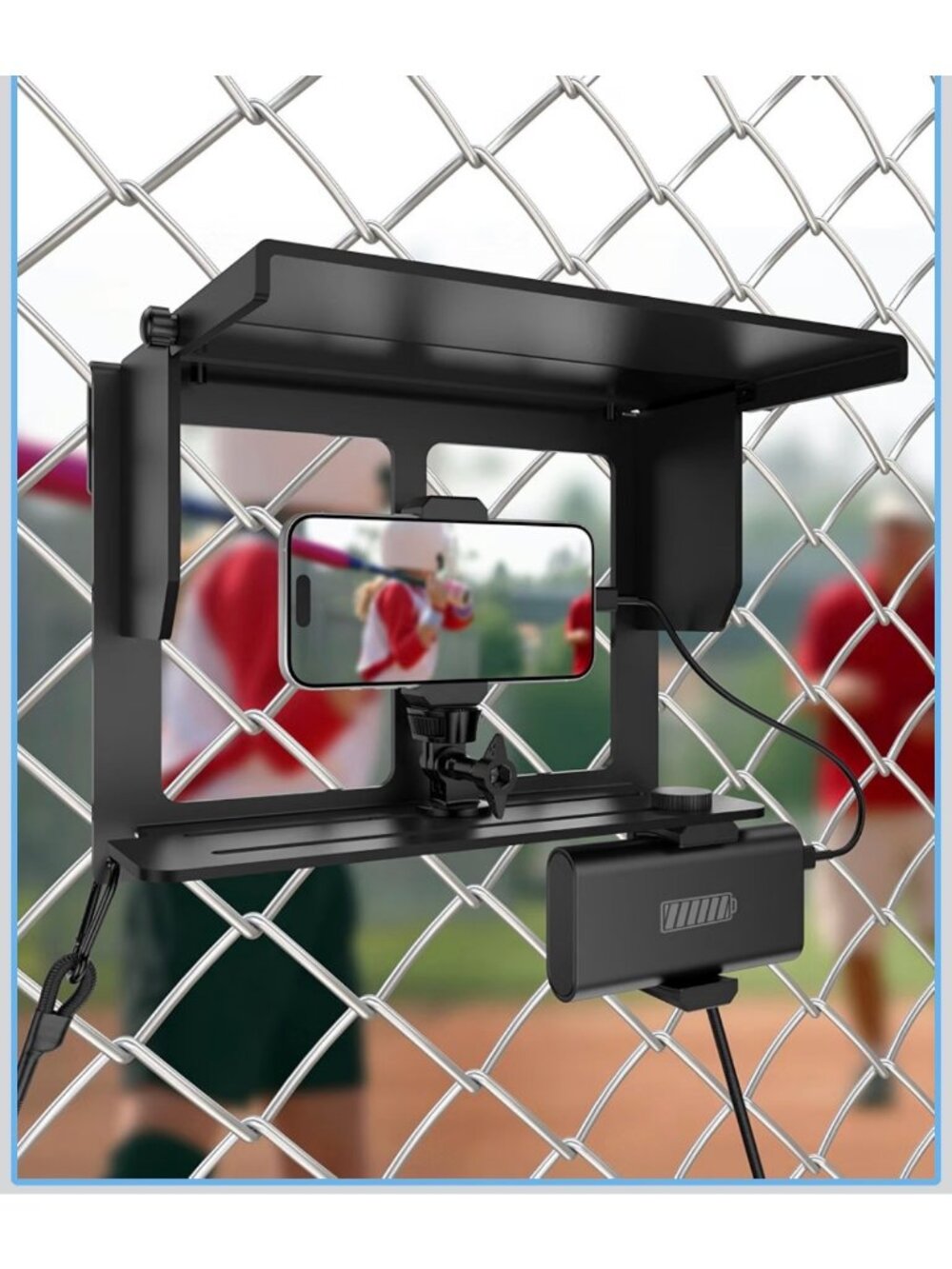 Stouchi Fence Mount Adjustable Phone & Power Bank Holder Black Portable Recordin